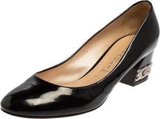 Casadei Black Patent Leather Block Heel Pumps