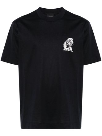 Emporio Armani French Bulldog-embroidered T-shirt - men - Cotton/Lyocell - M - Blue