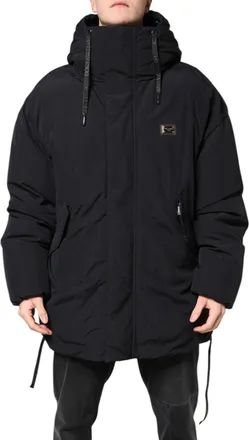 Dolce & Gabbana Black Nylon Full Zip Hooded Parka Mens Jacket