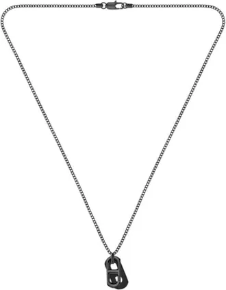 BOSS Black-plated necklace with leather tag and metal link