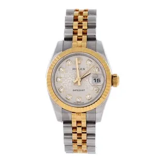 Rolex Oyster Perpetual Datejust Automatic Watch Stainless Steel and Yellow Gold with Diamond Markers 26 in Metallic Gold at Nordstrom