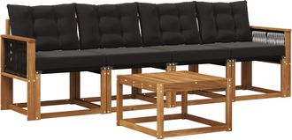 vidaXL Conjunto De Sof&aacute;s De Exterior 5 Uds. Natural Y Negro Vidaxl
