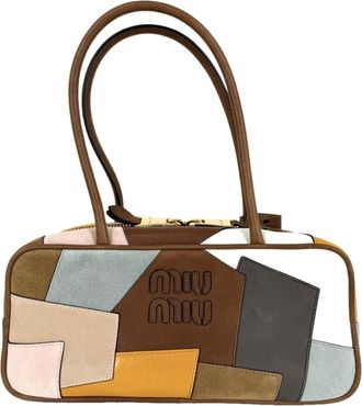 Miu Miu Brown Multi-Color White Leather Handbag Tote Bag (Pre-Owned)