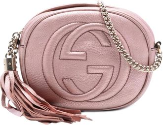 Gucci Pre-owned Cross Body Bags, female, Pink, Size: ONE SIZE Pre-owned Vintage Metallic Leather Round Crossbody Bag with Tassel