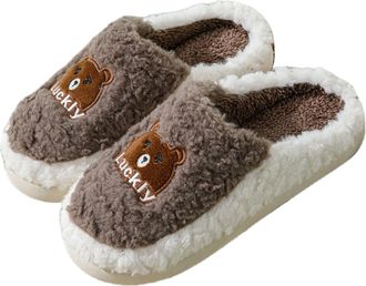 Generic Thick-soled plush slippers, unisex, warm, cartoon-patterned, stylish cotton slippers (Brown, shoe size, Adult, Women, 6, Numeric Range, UK Footwear Si