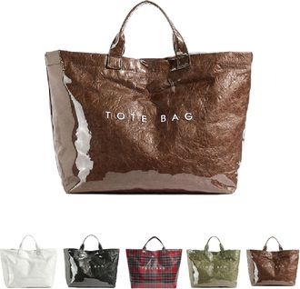 Generic Christmas Plaid Tote Bag for Women PVC Tote Bags Trendy ChristmasGift Bag Large Carry All Hobo Handbag for Shopping (Brown)