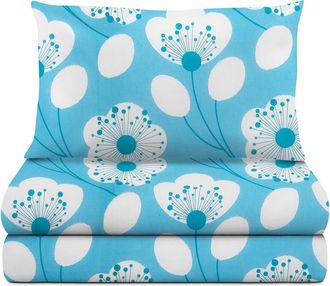 KASANOVA Completo letto singolo azzurro fiori bianchi