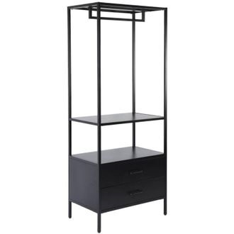 Sweeek Hallway furniture, metal coat rack with hanging rod and 2 drawers, Idaho, Black, 70x45x180 cm