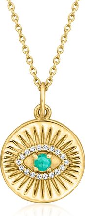 Ross-Simons Turquoise and. White Topaz Evil Eye Pendant Necklace in 18kt Gold Over Sterling