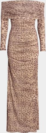 Sally Lapointe Printed Jersey Off-The-Shoulder Maxi Dress
