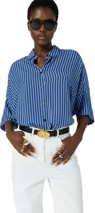 Gerard Darel Crissy Draped Three-Quarter Sleeve Shirt in Indigo at Nordstrom, Size X-Small/small