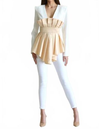 Blithe Camille Pleated Blouse In White/champagne