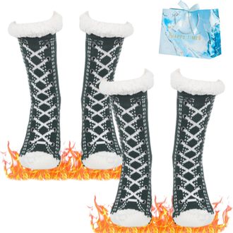 Generic 2 Pairs Ultra-Thick Slipper Home Socks, 2026 New Warm Cashmere Socks for Women, Winter Warm Non Slip Cozy Fuzzy Slippers Socks, for Indoor Women Men (