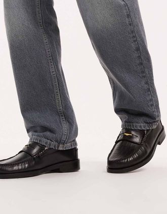 WALK LONDON Dalston - Mocassini college in pelle goffrata neri-Nero