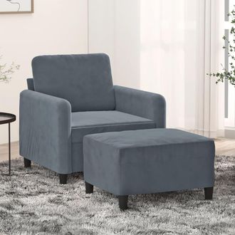 vidaXL Sill&oacute;n Con Taburete Terciopelo Gris Oscuro 60 Cm Vidaxl