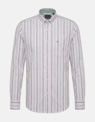 Fynch-Hatton Mens Washed Oxford Stripe Shirt Magnolia - Multi - Size: 40/Regular