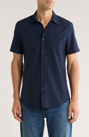 14th & Union Short Sleeve Performance Woven Button-Up Shirt in Navy Still at Nordstrom Rack, Size Xx-Large