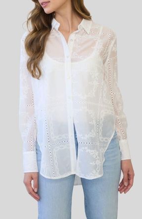 ZOE AND CLAIRE Transparent Embroidered Shirt in Ivory at Nordstrom, Size X-Small