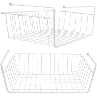 Elle Juego De 2 Cestas Colgantes De Alambre Blanco Para Guardar Debajo De Los Armarios, Con Estantes Deslizantes Adicionales Para Cocinas, Despensas, Ofici