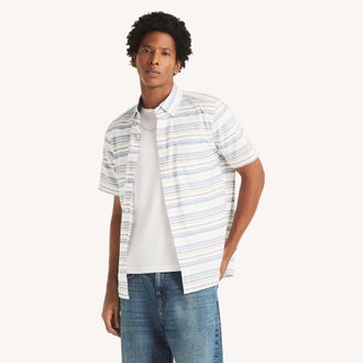 Nautica Mens Striped Oxford Short-Sleeve Shirt
