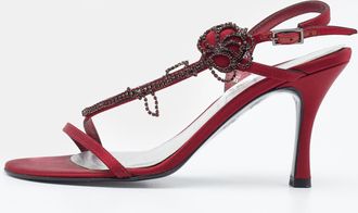 Stuart Weitzman Burgundy Satin Crystal Embellished Slingback Sandals