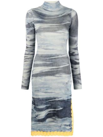 Diesel tie-dye ribbed-knit dress - women - Wool/Nylon - L - Blue