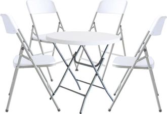 LOLAhome Conjunto de mesa y 4 sillas de jardín plegables de HDPE blanco