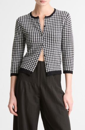 Vince Gingham Check Wool & Cotton Blend Cardigan in Black/Off White at Nordstrom, Size Xx-Small