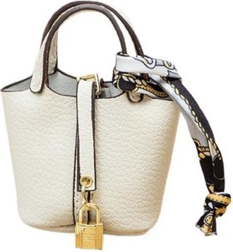 Generic Mini vegetable basket, bag pendant, high-end leather car keychain pendant., White, One Size