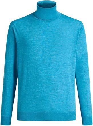 Kiton Zijde Kasjmier Linnen Polo Hals Top - Heren - Coltruien - Blauw - XL - Linnen - Truien & Vesten