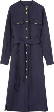 Loro Piana Blauwe wollen jurk met ronde hals - Dames - Casual kleedjes - Blauw - XS - Wol - Kleedjes