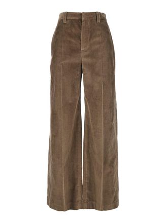 Brunello Cucinelli Brown Corduroy Pants With Concealed Front Closure In Cotton Woman