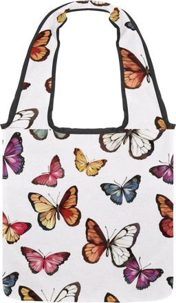 Generic Butterfly White Background Reversible Canvas Shoulder Tote - Double-Sided Print, 12oz Cotton, 27cm Drop, Fold-Flat Bag for Travel, Shopping, Street Ou