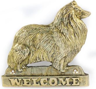 OEM Pastor Escoc&eacute;s, Collie: Cartel Para Puerta Con Un Perro, Placa De Bienvenida De Lat&oacute;n, Cartel Exclusivo Con La Palabra Bienvenido De Art-dog