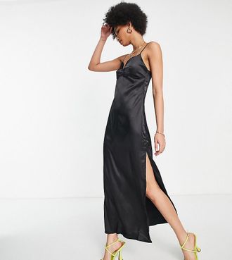 Urban Threads satin cami slip dress in black