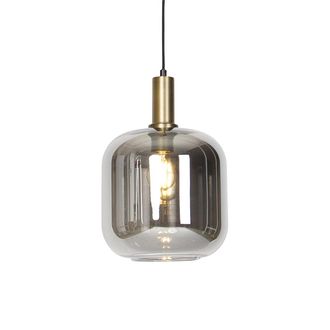 QAZQA Dise&ntilde;o L&aacute;mpara Colgante Inteligente Negra Con Dorado Y Cristal Ahumado Con Wifi G95 - Zuzanna Vidrio /acero Redonda Adecuado Para Led Max. 1 X 4.9 Wat