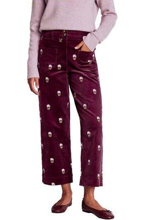 Boden Embroidered Corduroy Ankle Pants in Dark Cherry Embroidery at Nordstrom Rack, Size 6