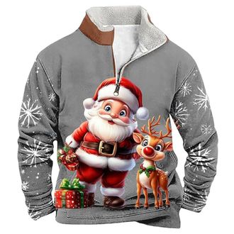 Generic Christmas Jumpers For Men Christmas 1/4 Zipper Long Sleeve Sweatshirt Mens Xmas Sweatshirt Long Sleeves Crew Neck Warm Festive Santa Tops Funny Xmas J