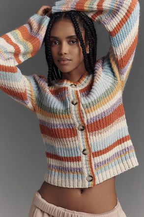 Anthropologie Pilcro Ribbed Multi-Stripe Cardigan Sweater