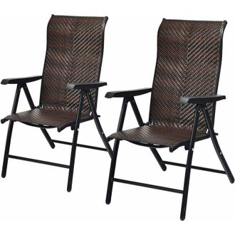 Costway Costway - Set di 2 Sedie Pieghevoli in Rattan, Sedie Portatili in Vimini con Braccioli e Schienale Alto Regolabile, Ideale per Casa Cortile Giardino