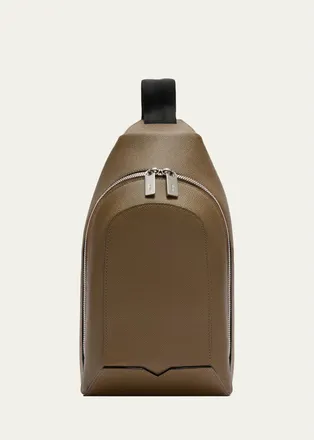 Valextra Mens V-Line Core Leather One-Shoulder Sling Backpack