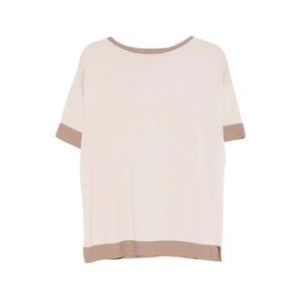 D.exterior T-Shirts, female, Beige, Size: XL Contrast-trim Fine-knit T-shirt