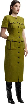 Karen Millen Textured Tweed Tailored Midi Dress in Olive at Nordstrom, Size 10