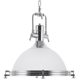 Beliani L&aacute;mpara Colgante De Cristal Blanco Con Elementos Plateados Iluminaci&oacute;n Industrial Ebron