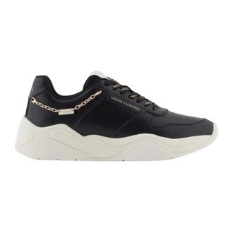 A|X Armani Exchange Schoenen, Dames, Zwart, 40 EU, Zwarte Leren Sneakers met Zijketting