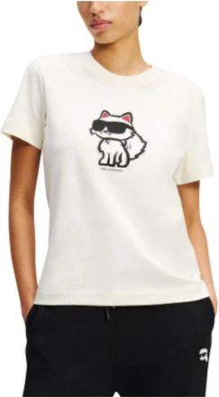 Karl Lagerfeld T-shirt Icon Schets - Dames - T-shirts - Wit - M - Katoen - Tops