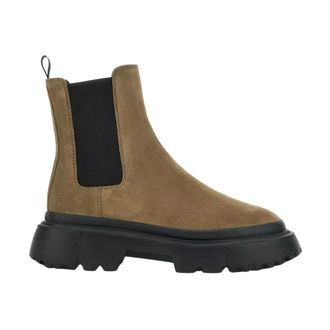 Hogan Brown Suede Slip-On Ankle Boots - female - Hogan - Chelsea Boots - Brown - 4 1/2 UK - Shoes