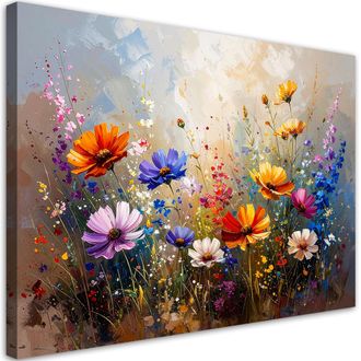 Feeby Cuadro Sobre Lienzo Flores De Campo Plantas Pradera Naturaleza 100x70