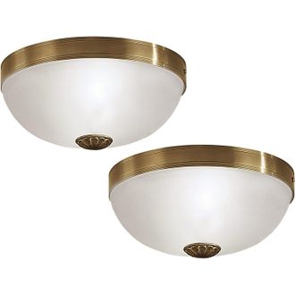 Loops 2 PACK Wall Flush Ceiling Light Colour Bronzed Shade White Satin Glass E27 60W