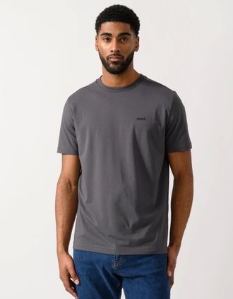 HUGO BOSS Mens BOSS Green Mens Tee Stretch Cotton T-Shirt with Contrast Logo - Silver 043 - Grey - Size: 38